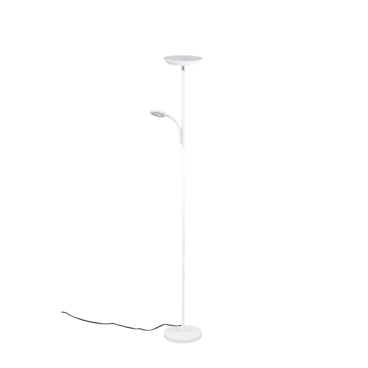 Weiße Reality LED Stehleuchte Specter mit Deckenfluter und Lesearm.