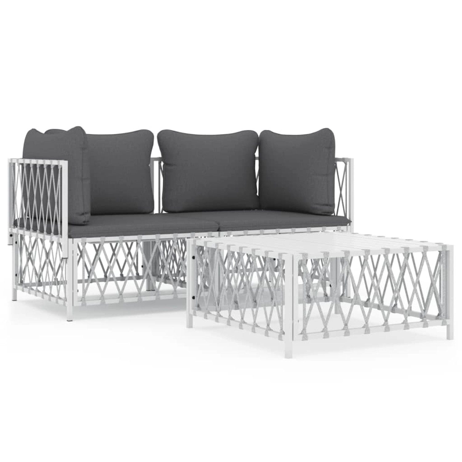 vidaXL 3-Tlg Garten-Lounge-Set mit Kissen Weiß Stahl 3186814