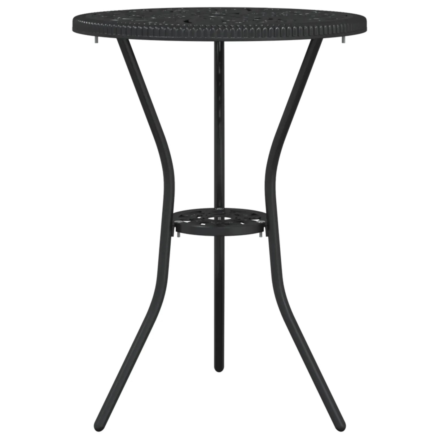 Schwarzer vidaXL Gartentisch aus Aluminium, Teil eines 3-tlg. Bistro Sets für Gartenmöbel.