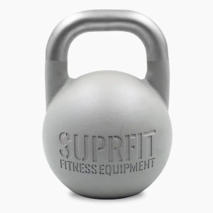 Graue, pulverbeschichtete Suprfit Pro Competition Kettlebell 44 kg mit silbernem Edelstahlgriff für Fitness.