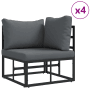 vidaXL Garten-Sofa-Set, 7-tlg., schwarz, Aluminium. Modulares Eckteil mit grauen Kissen (x4).