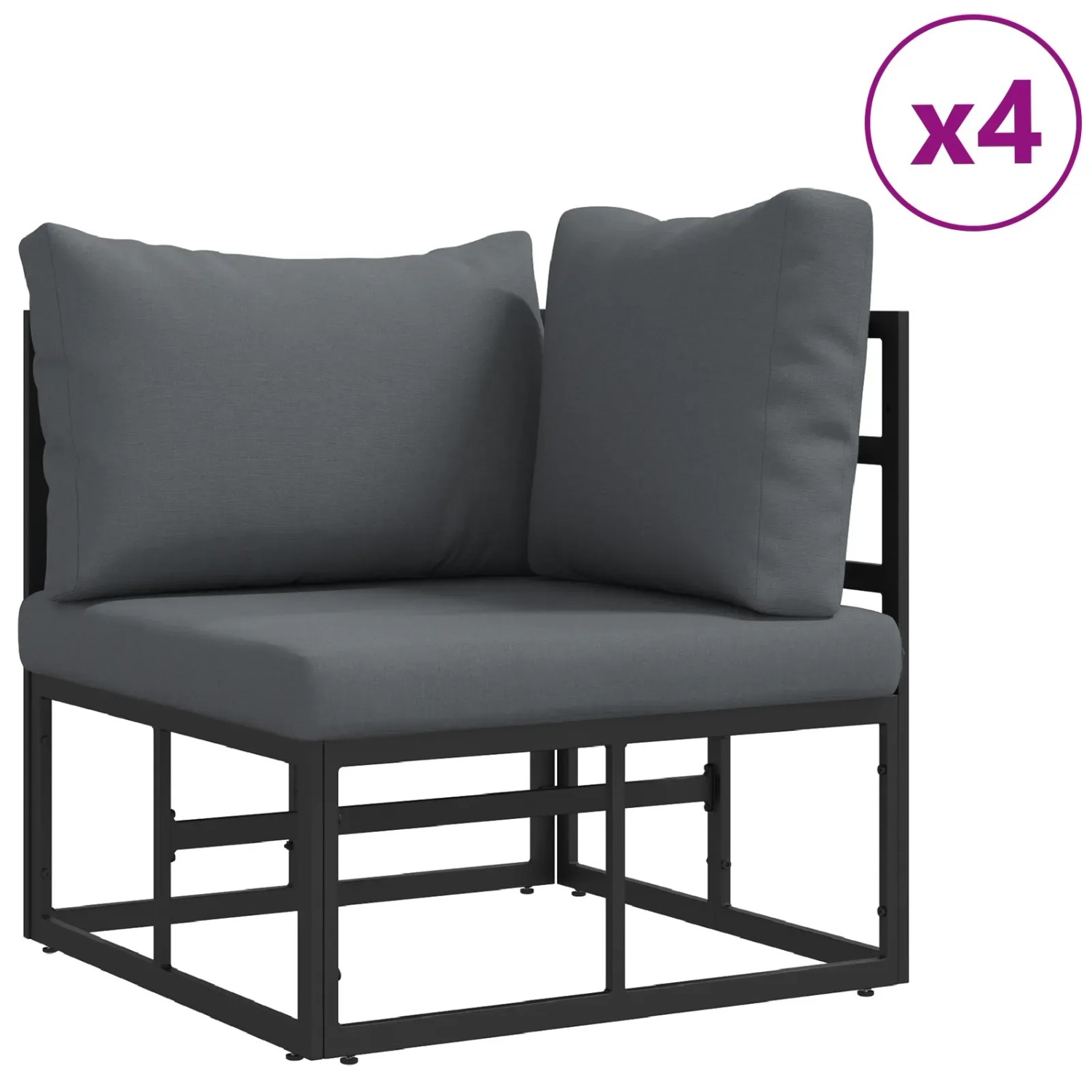 vidaXL Garten-Sofa-Set, 7-tlg., schwarz, Aluminium. Modulares Eckteil mit grauen Kissen (x4).