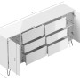 Weißes Posseik Sideboard Industrial mit 6 Schubladen und 2 Türen, Maße eingezeichnet.