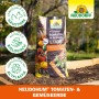 Sack Neudorff Neudohum Tomaten- und Gemüseerde 40 l vor Beet mit Erde. Torffrei, biologisch und mit Altplastikverpackung.