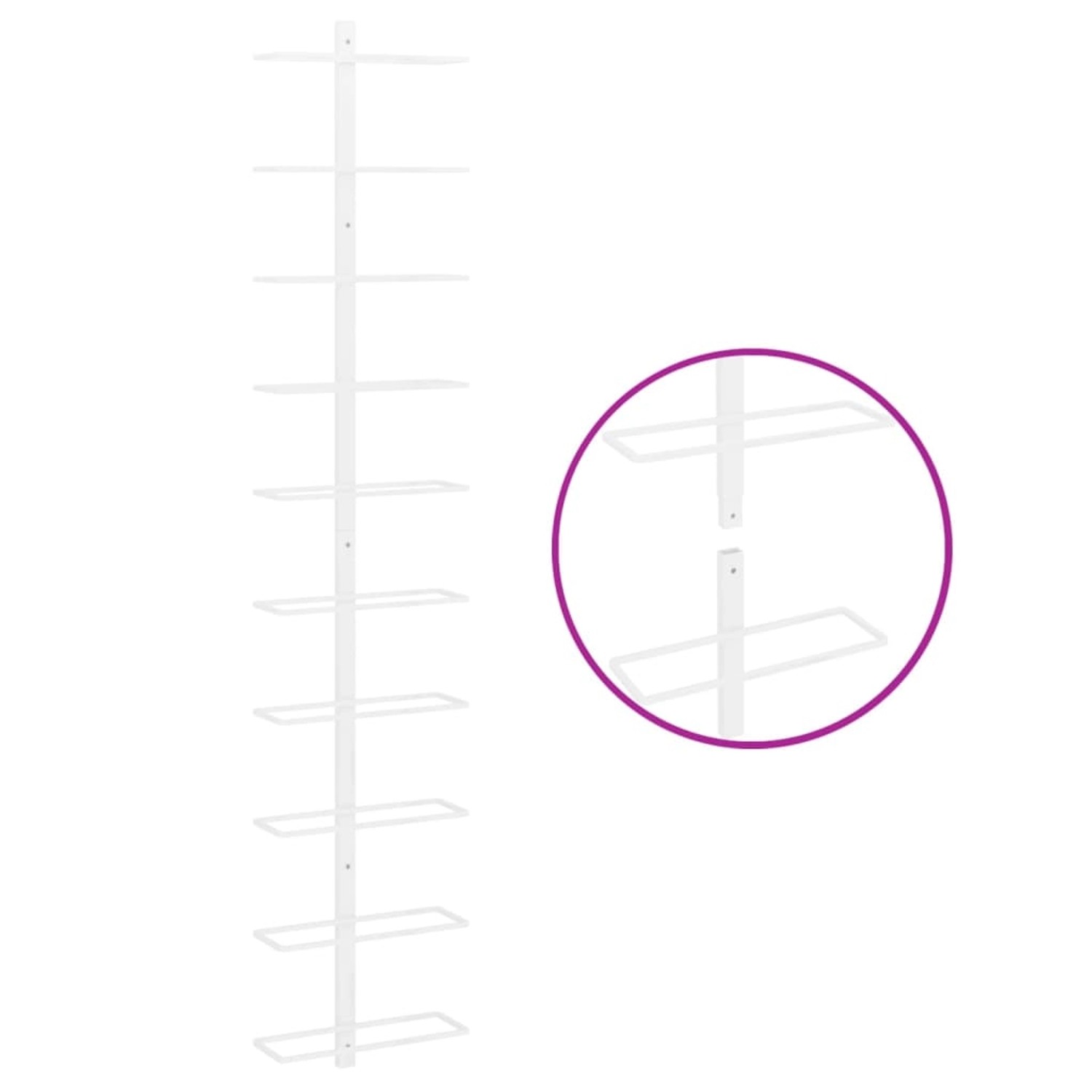 Weißes VidaXL Wand-Weinregal aus Metall für 10 Flaschen zur Weinaufbewahrung.