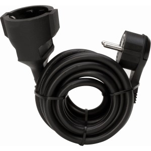 Schwarzes Kopp Verlängerungskabel mit Schutzkontakt-Winkelstecker und 2 m Leitung.