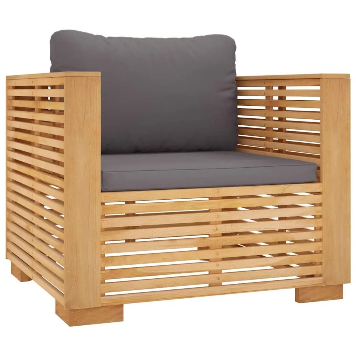 vidaXL Gartensessel mit Dunkelgrauen Kissen Massivholz Teak 319168