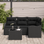Beiges 5-tlg. Garten-Sofa-Set mit Kissen und Tisch aus Polyrattan.