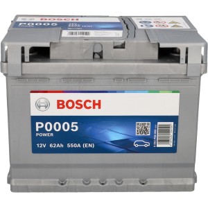 Bosch PowerLine SLI Autobatterie, 62Ah, 550A, für zuverlässige Startleistung im Auto.