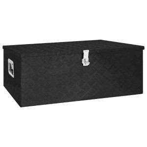 DELUKE Aluminiumbox Mit Deckel Abschließbar Alubox Deichselbox Alu Anhängerbox Werkzeugkiste Transportbox Metallkiste 100x55x37cm Schwarz