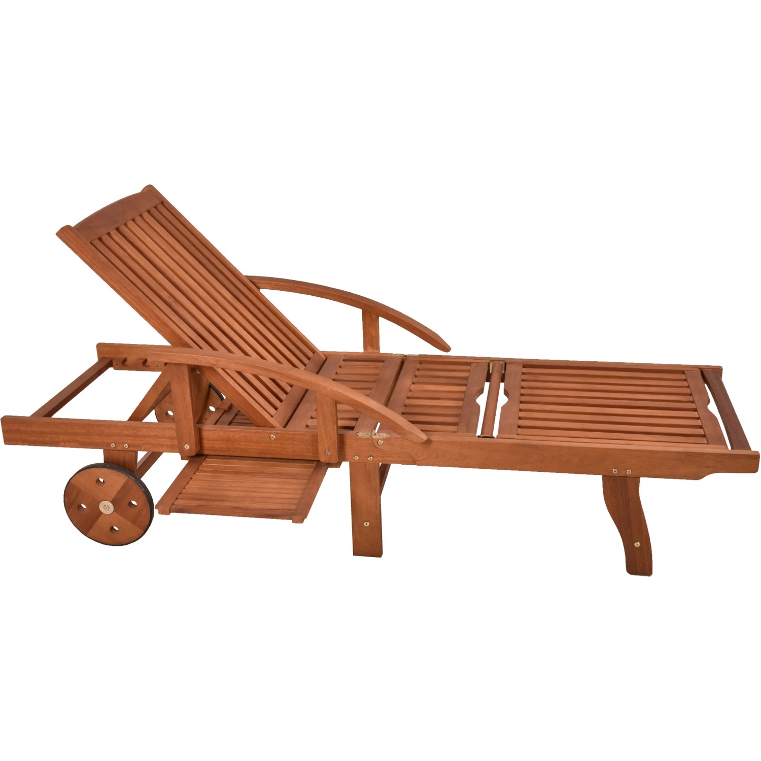 Klappbare Sonnenliege Beverly Hills aus Holz mit Rollen für Garten & Terrasse.
