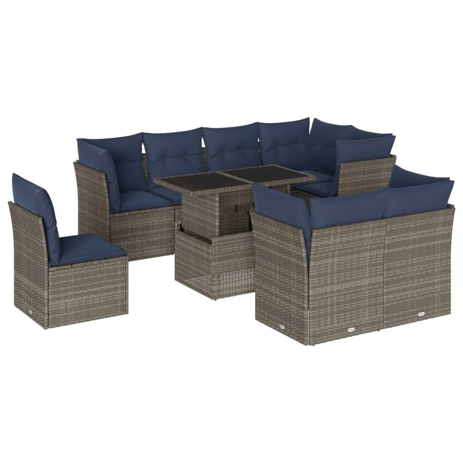 vidaXL 9-Tlg Gartensofa-Set mit Kissen Grau Polyrattan 3266731 günstig online kaufen