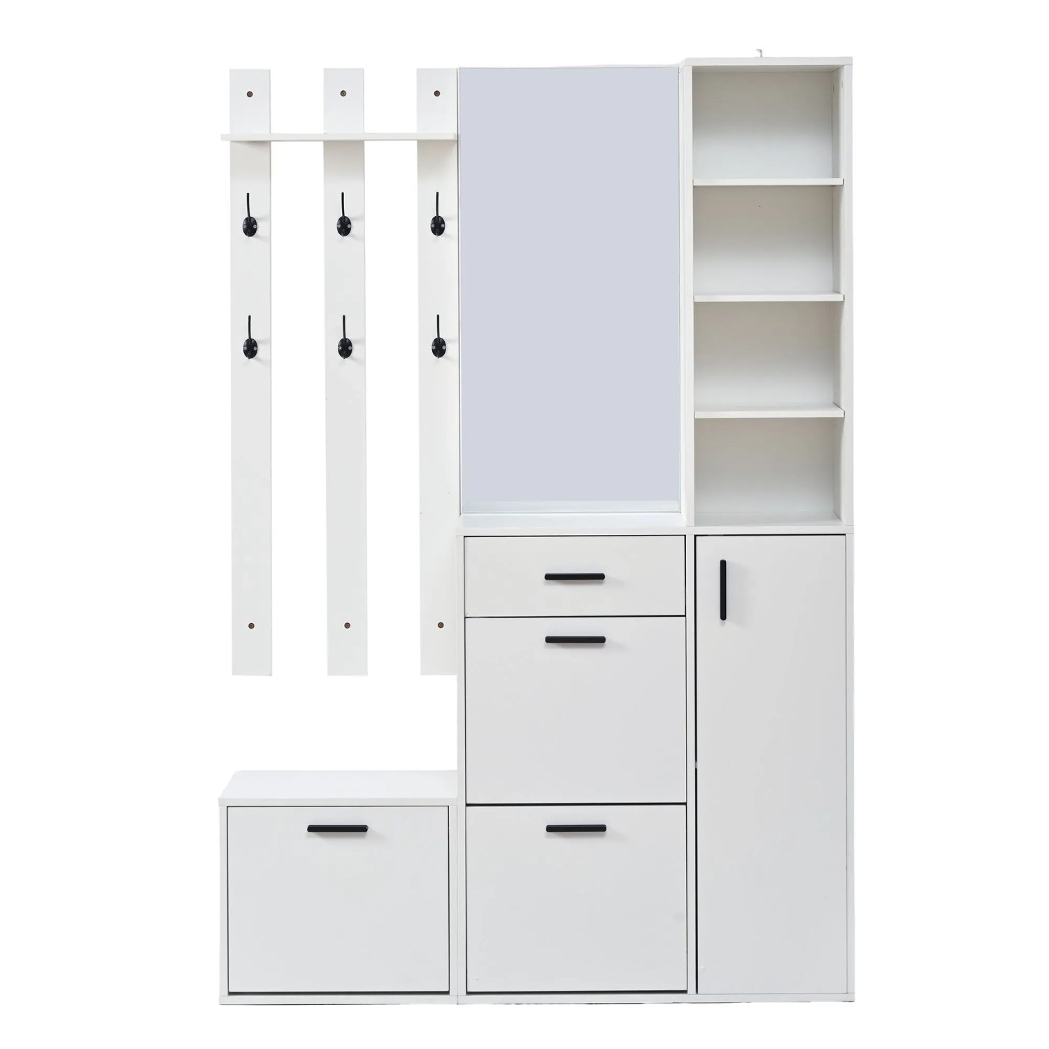 Merax Garderobe Schuhschrank Spiegel Haken Weiß