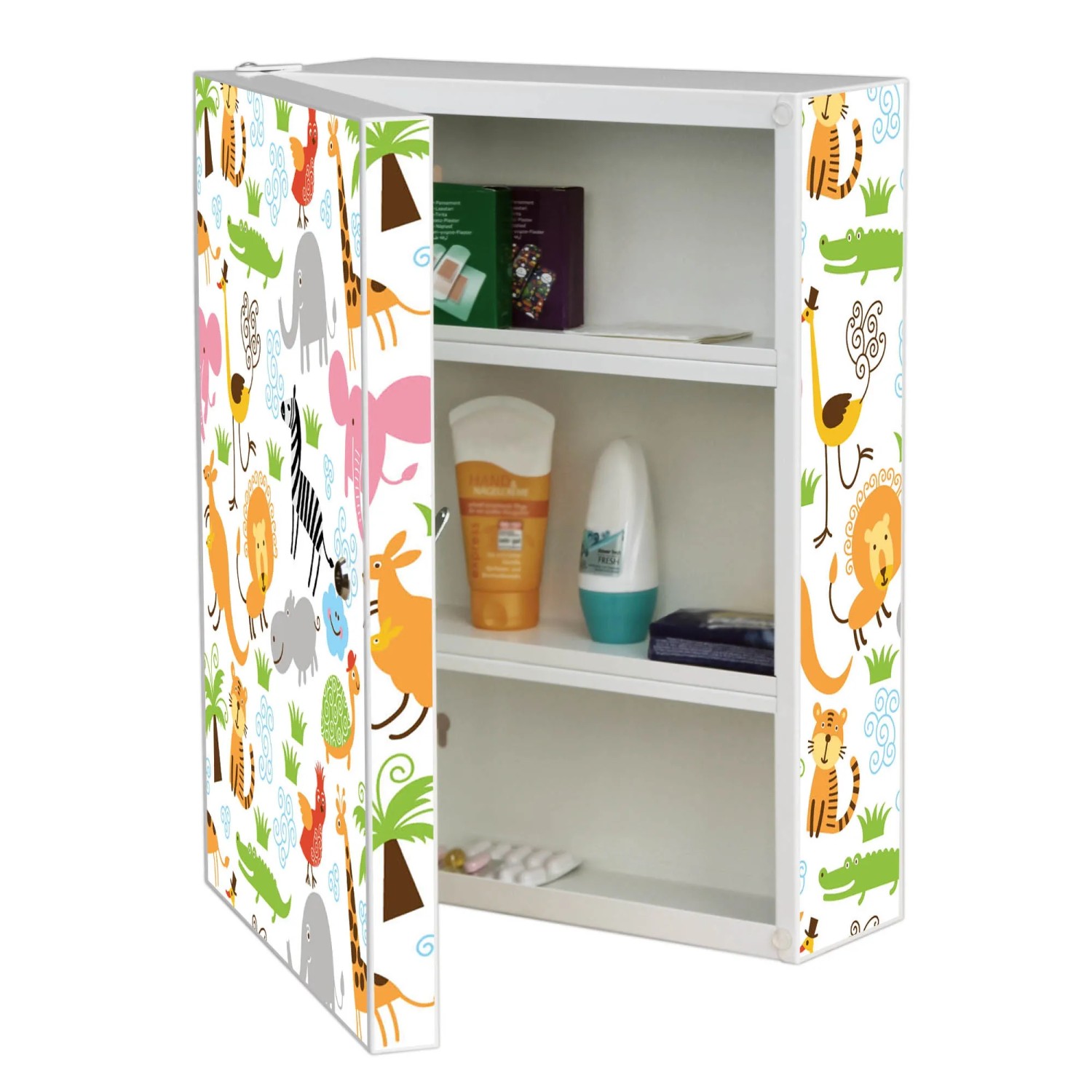 Weißer Banjado XXL Medizinschrank mit Tiermotiv, abschließbar, 35x46x15cm.