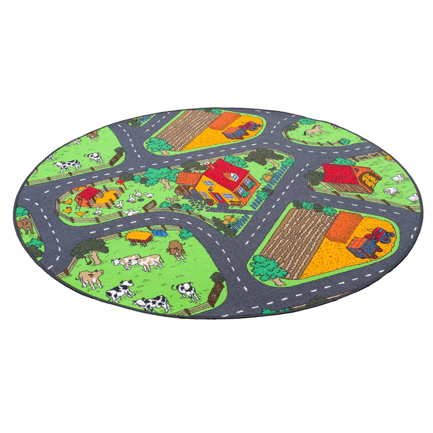 Snapstyle Kinder Spiel Teppich Bauernhof Grün 133cm Rund günstig online kaufen