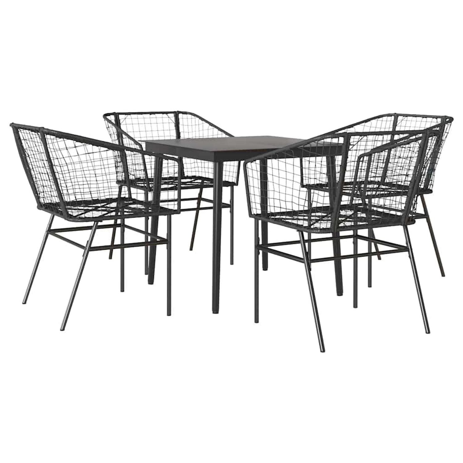 vidaXL 5-Teiliges Garten-Esszimmerset Schwarz Poly Rattan Glas 3334486