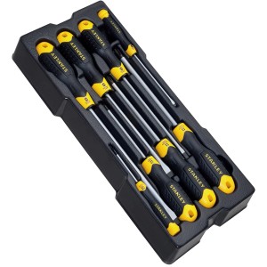 Stanley Schraubendreher Set, 8-teilig, CushionGrip, Schlitz und Kreuzschlitz in Werkzeugkasten.