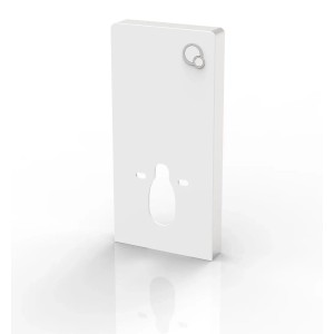 Glasdeals Sanitärmodul für Wand-WC mit Betätigungsplatte aus Weißglas, Frontansicht.