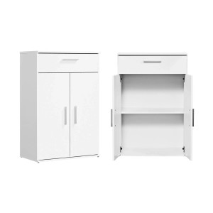 Weißer mokebo Midischrank mit Schublade und Türen, als Büroschrank oder Mehrzweckschrank.