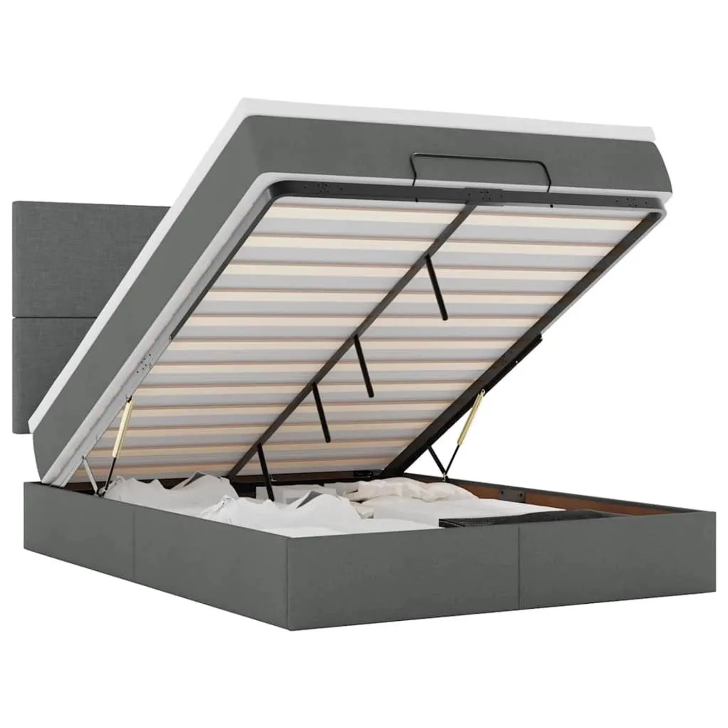 vidaXL Ottoman-Bett mit Matratze und LEDs Dunkelgrau 140x190 cm Stoff 3313921