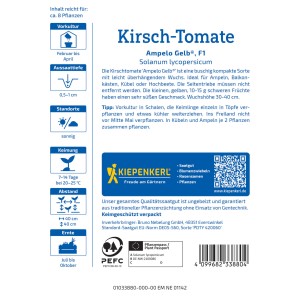 Samenpackung Kiepenkerl Profi-Line Kirschtomate 'Ampelo Gelb' F1-Hybride. Gelbe Mini-Tomaten für Ampeln und Balkonkästen.