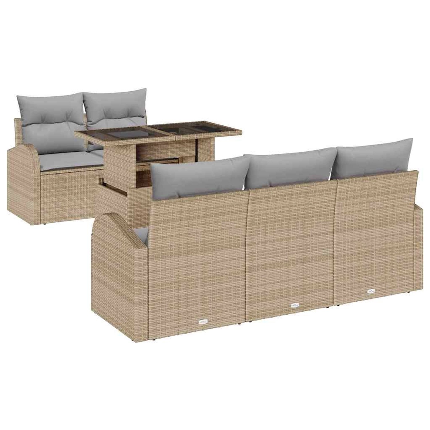 vidaXL Garten-Sofa-Set mit Kissen 6-Tlg Beige Poly Rattan 3348556 günstig online kaufen