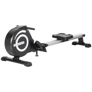 HOMCOM Rudergerät in Schwarz und Silber aus Stahl und Aluminium für Fitness-Training.