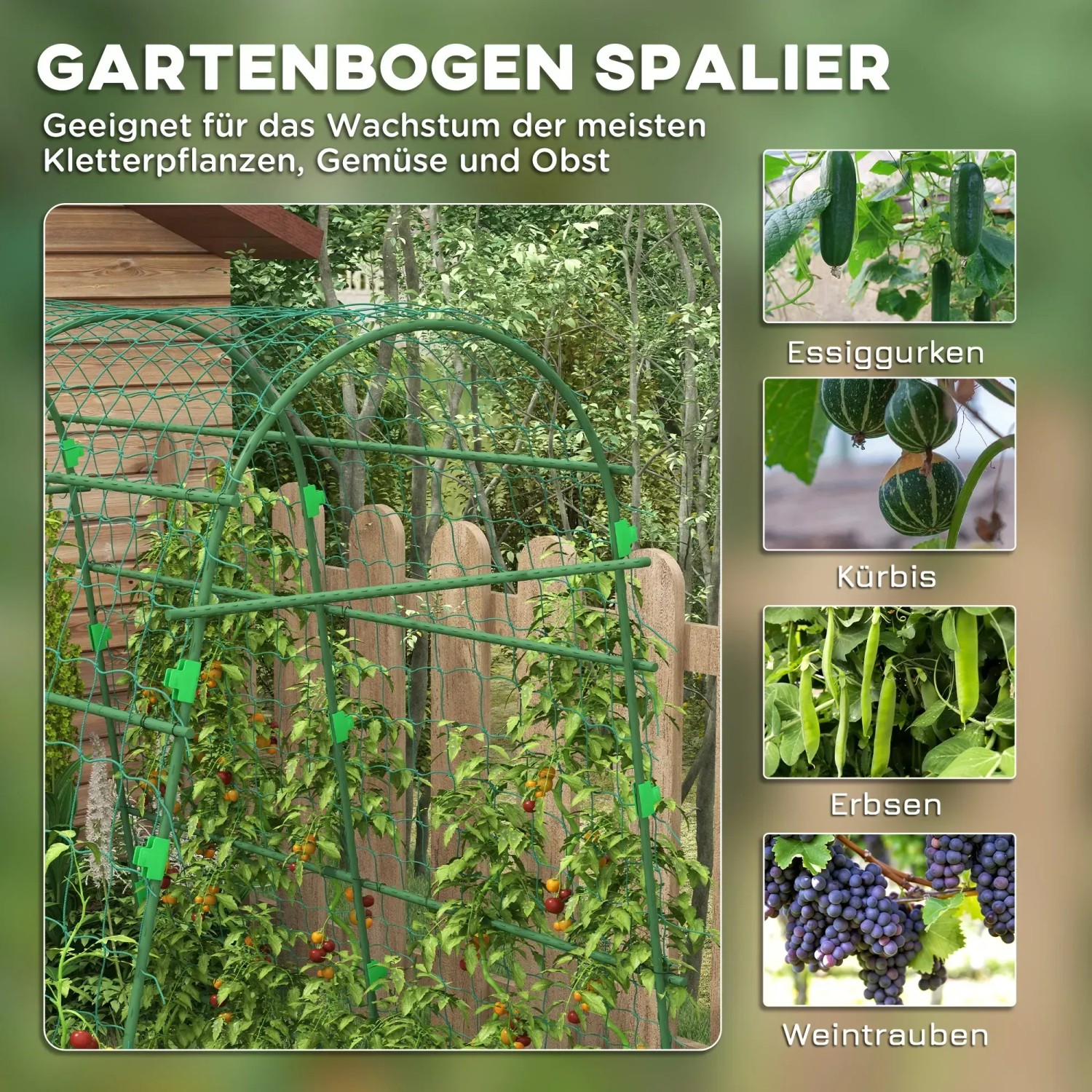 Outsunny Rankhilfe Garten Spalier aus Stahl mit Netz für Kletterpflanzen, Gemüse und Obst.