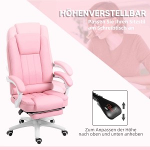 Rosa Vinsetto Chefsessel mit Fußstütze, höhenverstellbar. Ergonomischer Bürostuhl mit Liegefunktion.