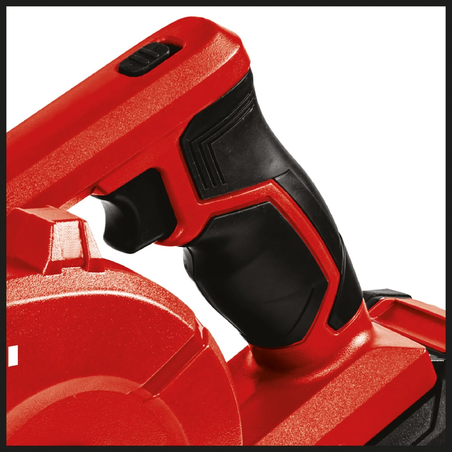 Detailaufnahme: Roter Einhell Akku-Bläser TE-CB 18/180 Li-Solo mit Softgrip.