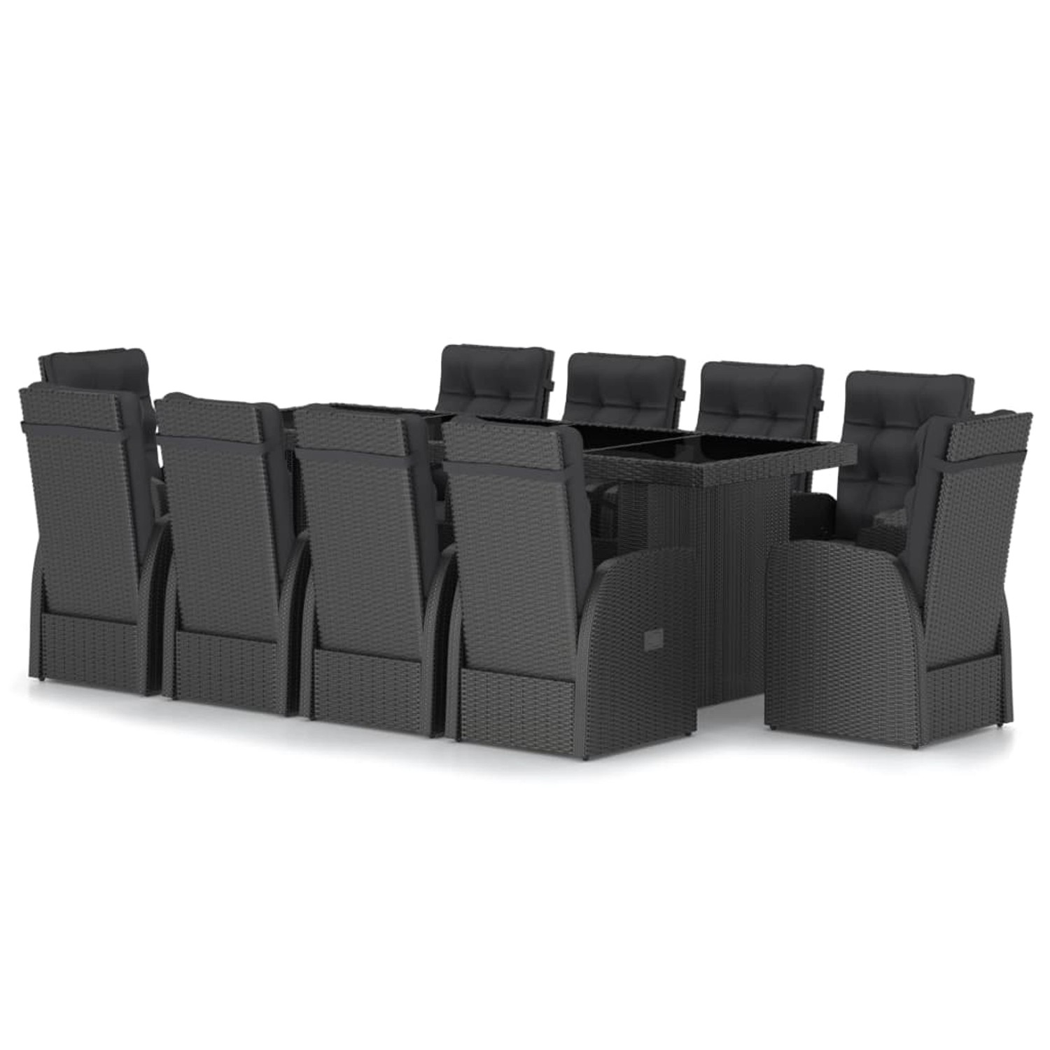 vidaXL 11-Tlg Garten-Essgruppe mit Kissen Poly Rattan Schwarz 3059351 günstig online kaufen