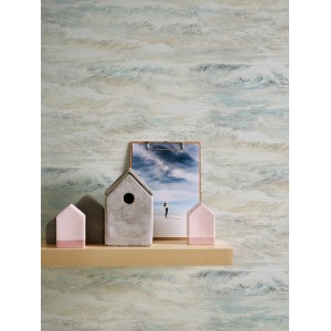 A.S. Création Vliestapete mit Wellenmuster in Beige und Blau. Dekorative Tapete für Wohnräume.