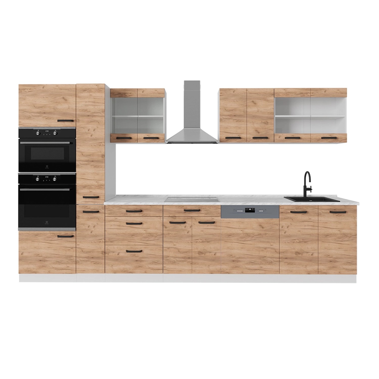 Vicco R-Line Küchenzeile Goldkraft Eiche/Weiß 350 cm AP Anthrazit günstig online kaufen