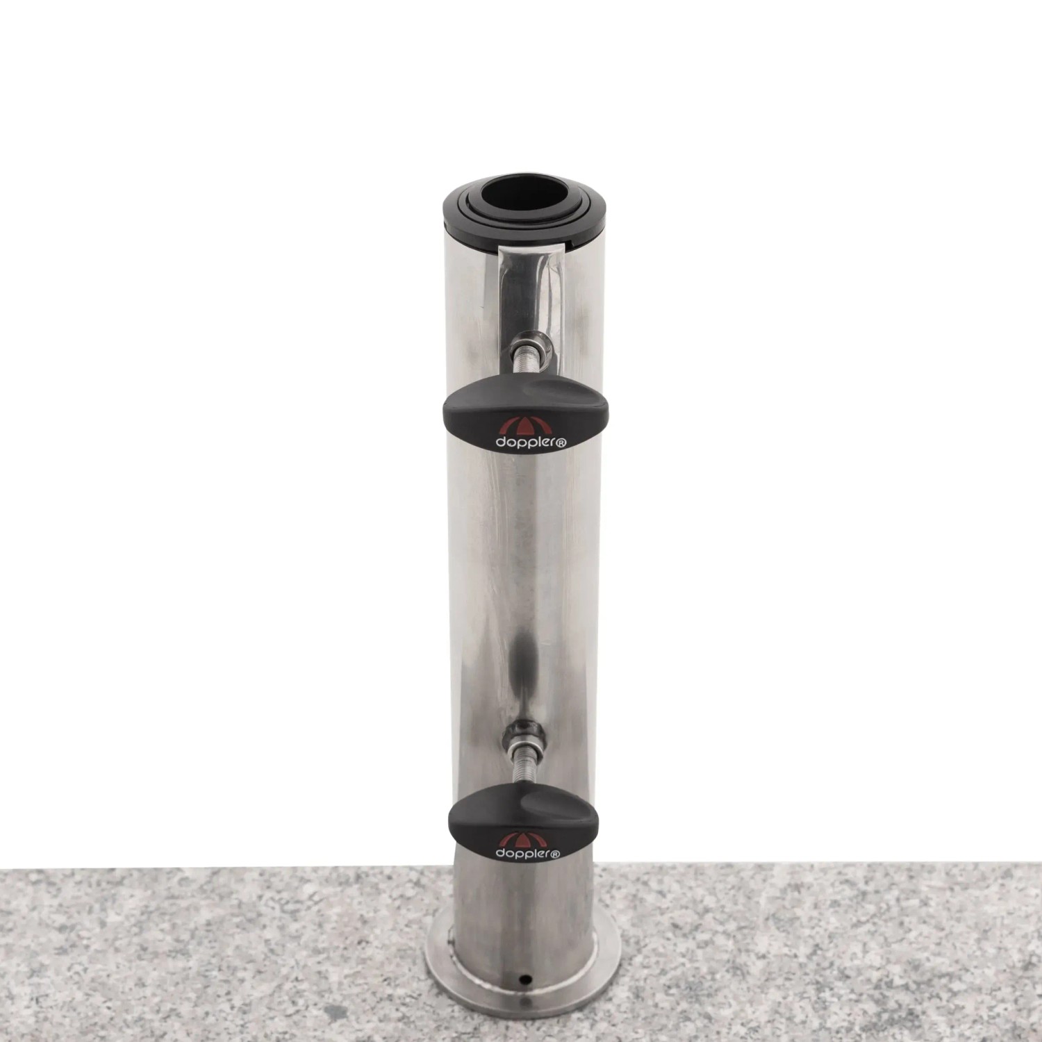 Doppler Balkon Granitsockel 25 kg mit Edelstahl-Halterung und Rollen für Sonnenschirme bis 200cm.