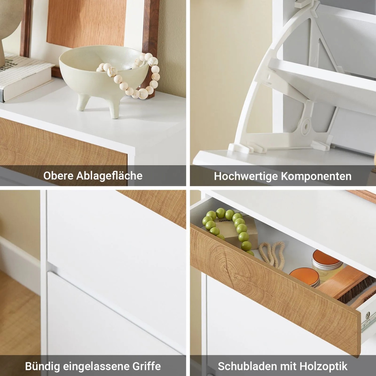 SoBuy Schuhschrank Schmal mit Schublade Schuhkommode mit 2 Klappen 61x91x26cm Weiß FSR205-WN_8