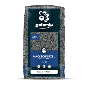 Sack Galamio Holzhackschnitzel Grau, 60l. Dekormulch aus Kiefernholz für Garten und Beet.
