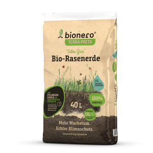 Sack Bionero Bio-Rasenerde 40L: Torffreie Rasenerde mit Pflanzenkohle für optimales Wachstum und Bodengesundheit.