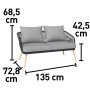 Lounge-Set Edna: 2-Sitzer Sofa mit Seilbespannung, anthrazitfarben, inkl. Kissen und Maßangaben.