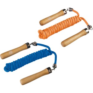 Springseile für Kinder in Blau und Orange mit Holzgriffen, 270 cm lang.