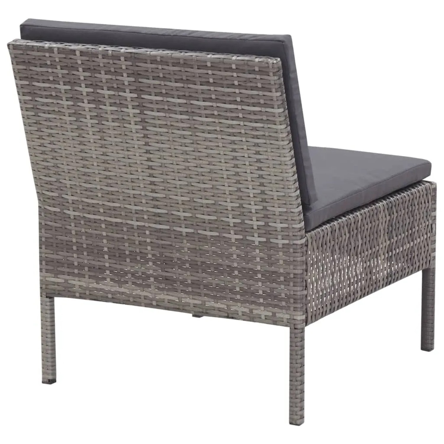 Graues vidaXL Garten Lounge Set aus Polyrattan mit anthrazitfarbenen Auflagen, Rückansicht.