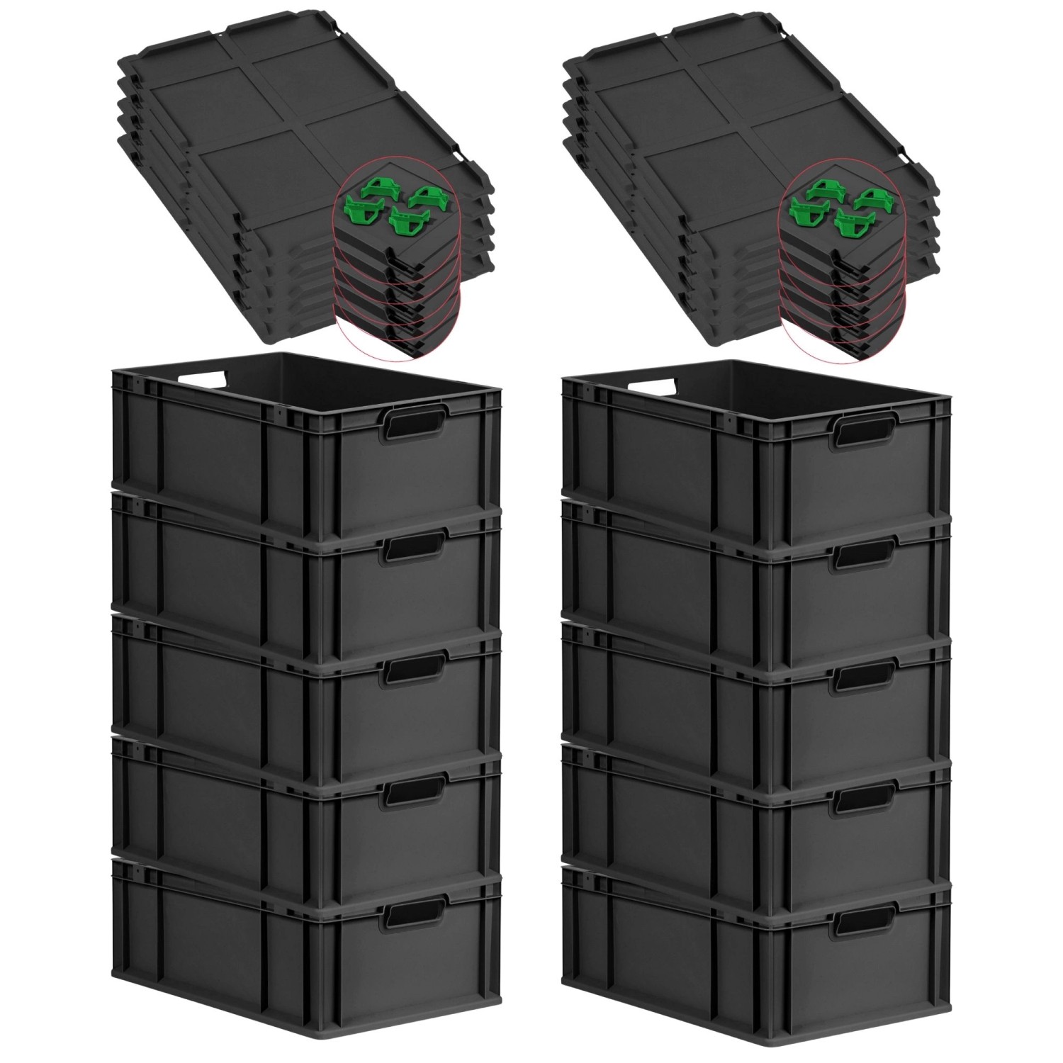 PROREGAL SparSet 10x Eurobox Nextgen Grip Mit Auflagedeckel Und Grünen Vers günstig online kaufen