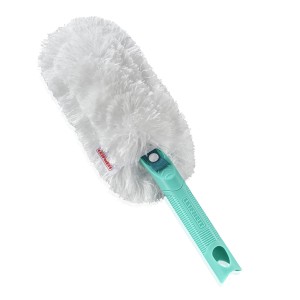 Leifheit Staubwedel Superduster mit weißem Mikrofaser-Puschel und türkisfarbenem Griff.