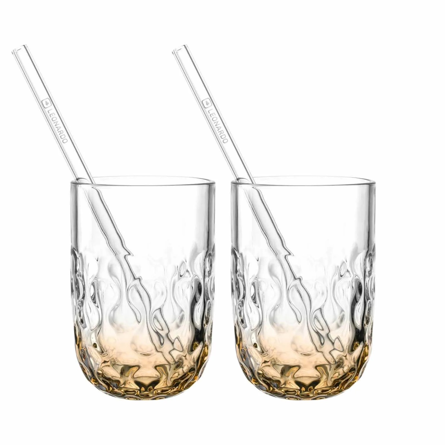 Leonardo Gocce Caramel Macchiato Glas V2 390 ml mit Glastrinkhalm 2er Set