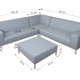 Blaue 7-teilige Alu-Gartenlounge MCW C47 mit Ablage, ohne Kissen. Maße sind eingezeichnet.
