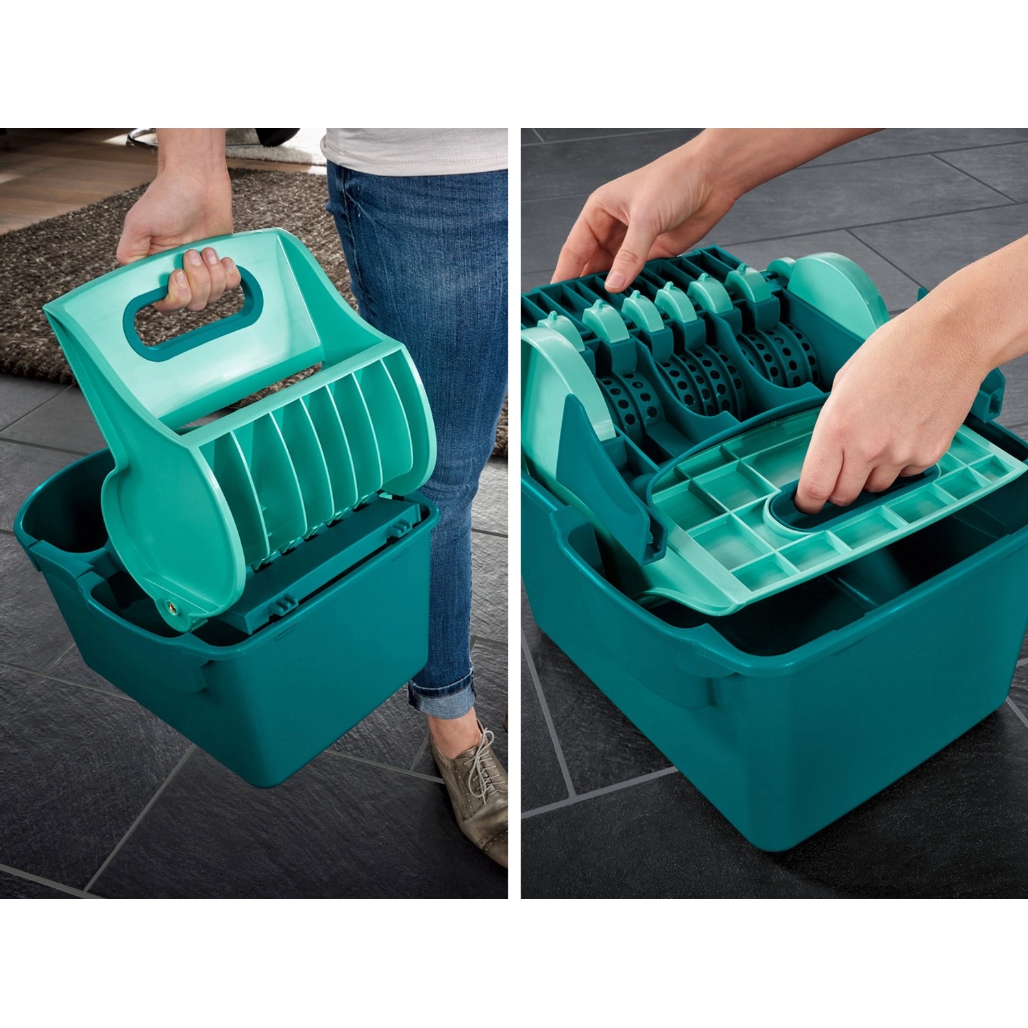 Leifheit Wischtuchpresse Profi Compact mit Bodenwischer für glatte Böden, Farbe Türkis.