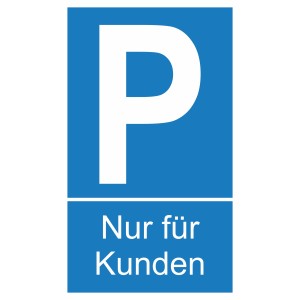 Blaues Parken Nur für Kunden Schild, 25x15 cm, mit weißem P und Schriftzug.