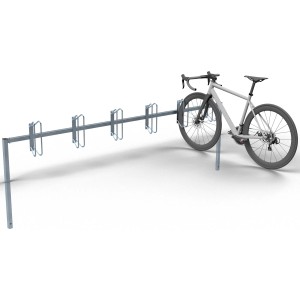 Feuerverzinkter Schake Fahrradständer Reihenparker zum Einbetonieren mit Fahrrad.