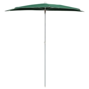 Grüner Halb-Sonnenschirm 180x90 cm mit weißem Stahlmast. Ideal für Balkon und Terrasse.