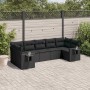 Schwarze 7-tlg. vidaXL Garten-Sofagarnitur aus Poly Rattan mit Kissen.
