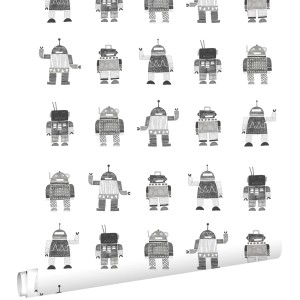 ESTAhome Tapete Gezeichnete Vintage Spielzeug Roboter Schwarz Und Weiß 53 Cm X 1005 Cm 138939